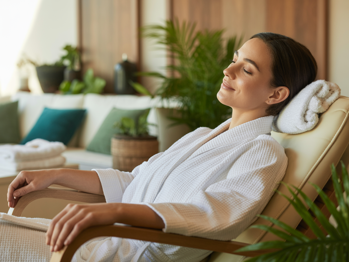Client relaxing in serene wellness spa environment